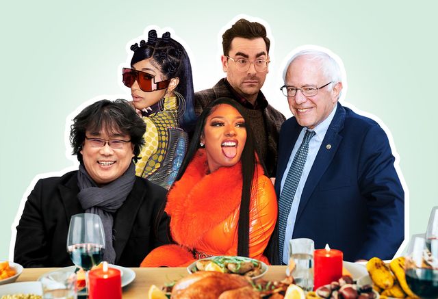 thanksgiving table, bernie, megan thee stallion, cardi b, bong joon ho, dan levy