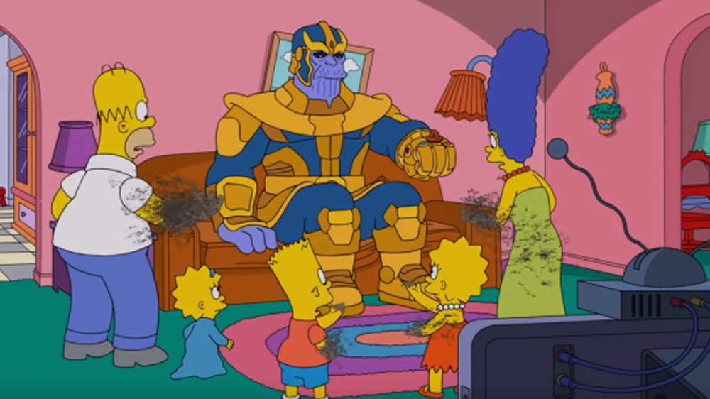 Avengers: Infinity War villain Thanos unleashes his Infinity Snap on the  Simpsons in couch gag