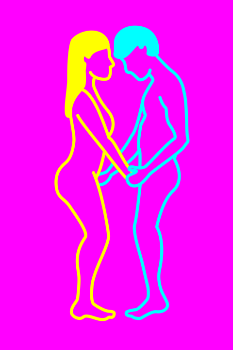 Pink, Magenta, Red, Line art, Silhouette, Love, Standing, Interaction, Human, Line, 