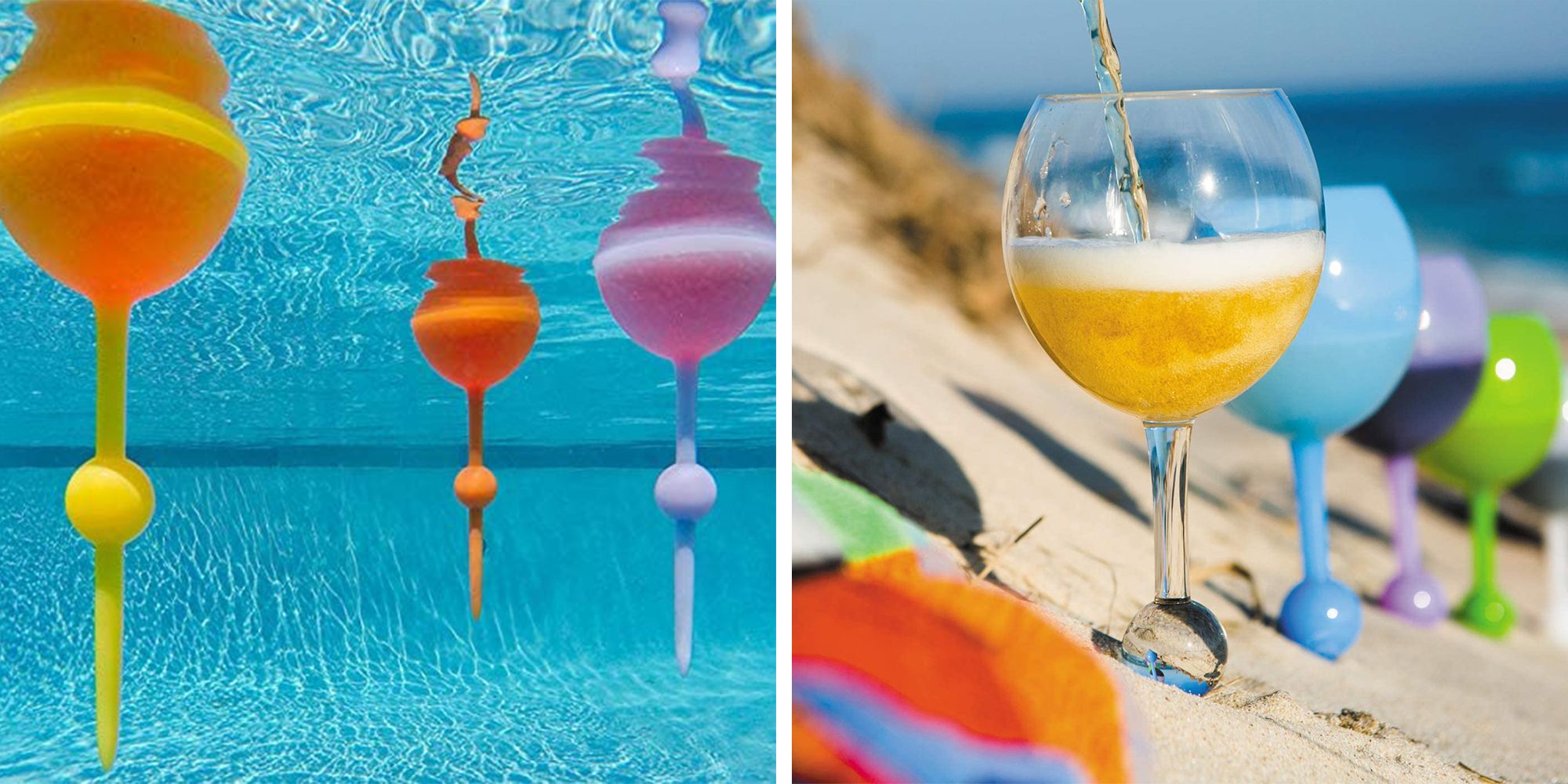 2Pcs Floating Beach Pool Wine Glass That Float in Water and Stick Up In The Sand 