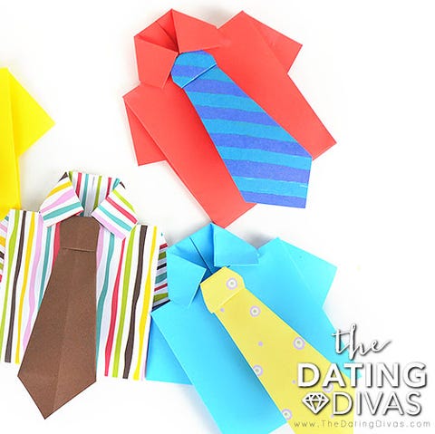 four colorful origami paper shirts and ties