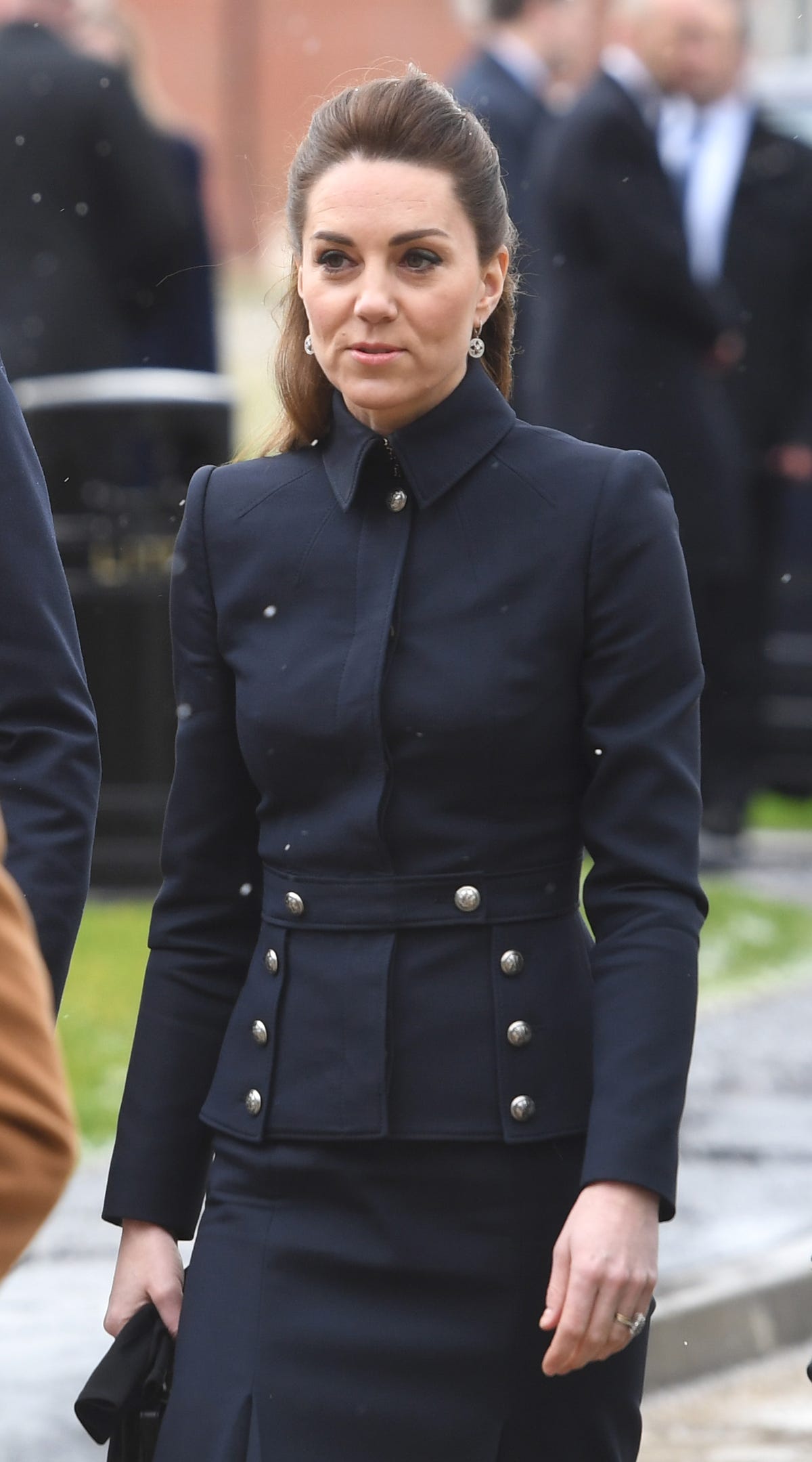 Kate Middleton Wears a Navy Alexander McQueen Skirt Suit in Leicestershire