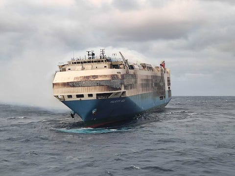 Ship carrying luxury cars is on fire and adrift in the middle of the Atlantic Ocean ship carrying luxury cars is on fire and adrift in the middle of the atlantic ocean