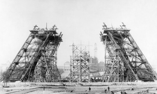 eiffel tower in early construction stages