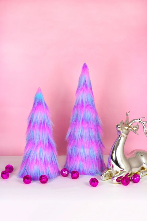 purple faux fur christmas trees