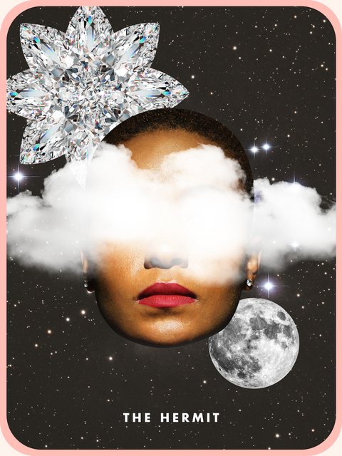 hermit tarot card Hermit tarot card showing the face of a woman in the cloudy sky