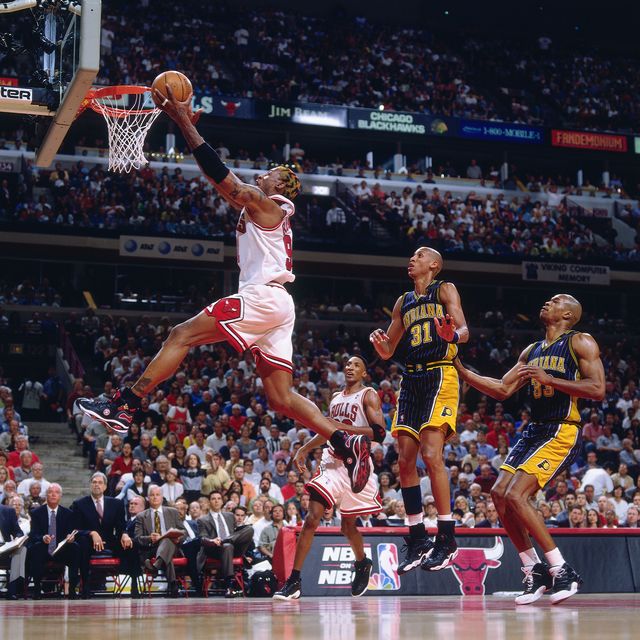 chicago   may 17  dennis rodman 91 of the chicago bulls shoots a layup during a game played on may 17, 1998 at the united center in chicago, illinois  note to user user expressly acknowledges and agrees that, by downloading and or using this photograph, user is consenting to the terms and conditions of the getty images license agreement mandatory copyright notice copyright 1998 nbae  photo by nathaniel s butlernbae via getty images