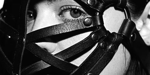 Photography, Close-up, Monochrome, Monochrome photography, Mask, Leather, Strap, Costume accessory, 