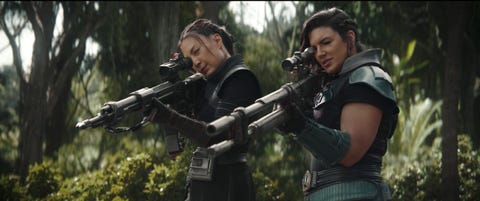 the mandalorian – mingna wen as fennec shand and gina carano as cara dune