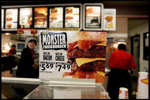 monster thick burger advertised at hardees restaurant