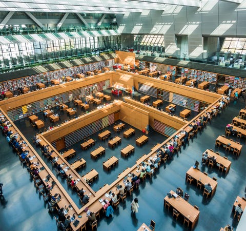 beijing, china mar 26, 2017 wide angle view of the main reading room of the national library of china