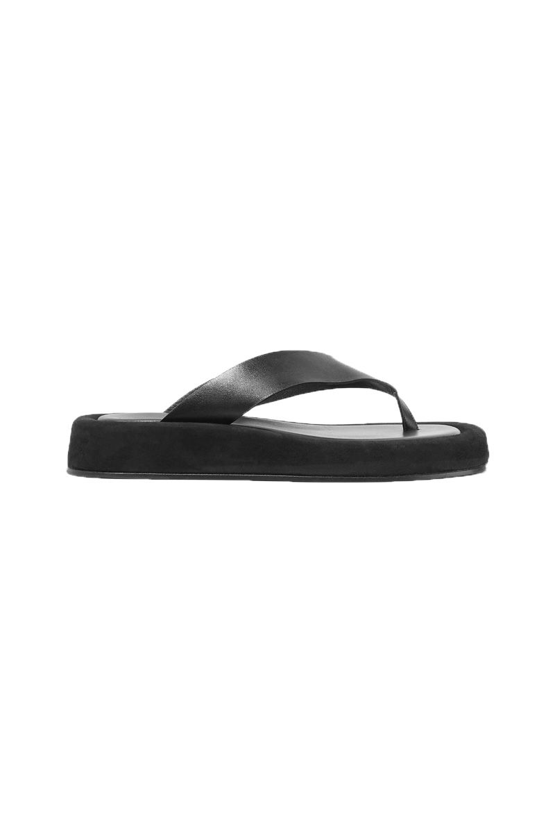 black chunky flip flops