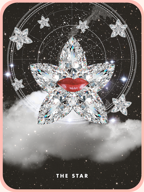 the star tarot card showing a diamond in the shape of a star with lips on it