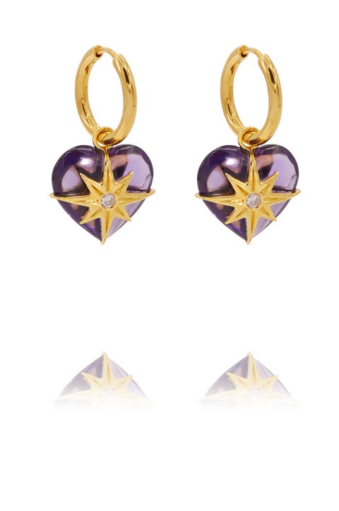 Earrings, Jewellery, Amethyst, Fashion accessory, Body jewelry, Purple, Gemstone, Crystal, Triangle, 