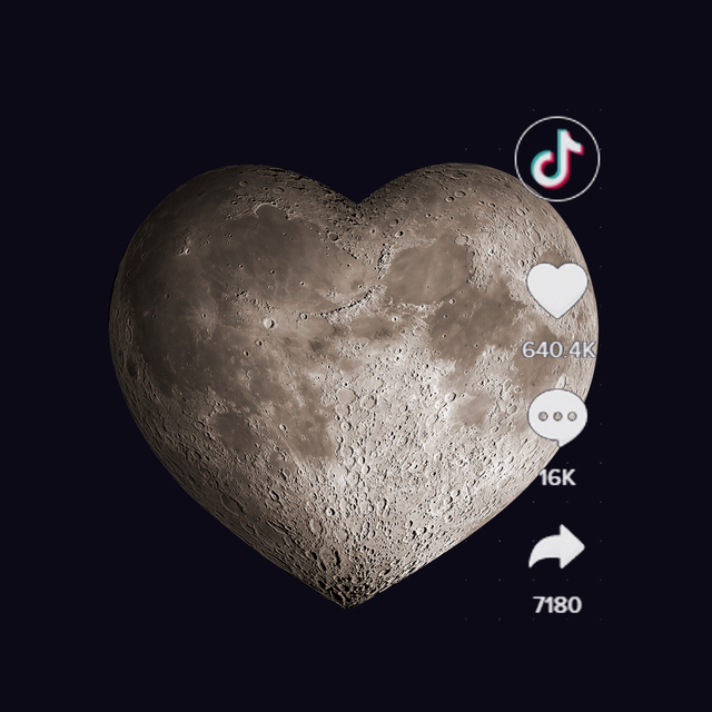 a heart shaped moon with tiktok icons over it
