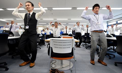 few Japanese workers exercise during the workday