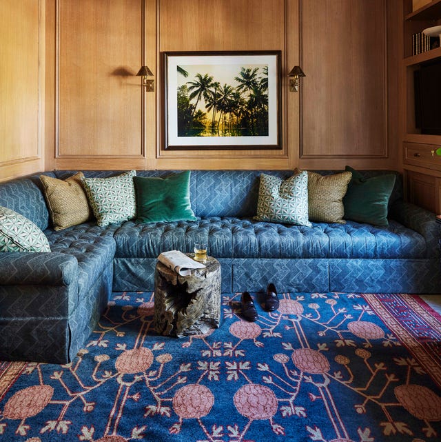 thornton naples study a tufted indigo sectional turns the study into a corner hideaway