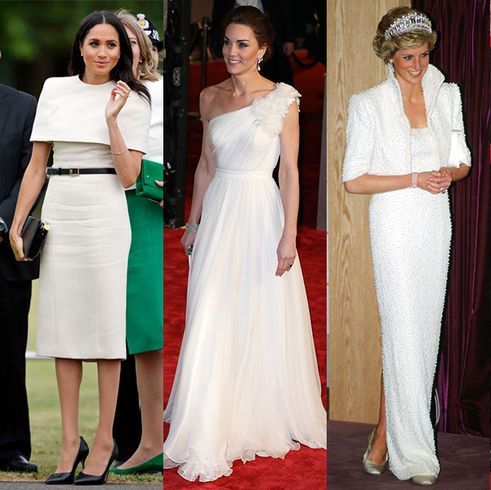 ロイヤルファミリー　王室　ダイアナ妃　キャサリン妃　メーガン妃　エリザベス女王　ファッション　白　ホワイト　着こなし