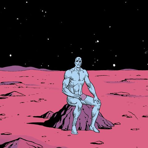 Illustration, Fictional character, Dr. Manhattan, Space, Art, Night, Astronomical object, Graphic design, Star, 