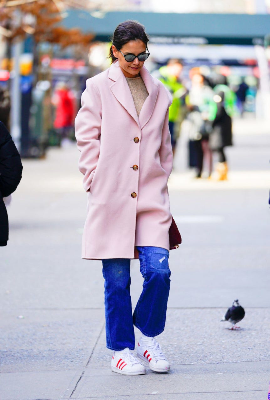 Katie Holmes Wore a Pink Acne Studios Coat in New York City