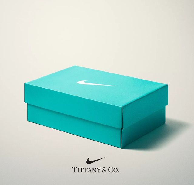 tiffany and co e nike collaborazione, scatola azzurro tiffany con scatto nike