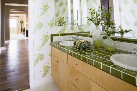 green, room, interior design, property, tile, wall, ceiling, bathroom, floor, yellow,