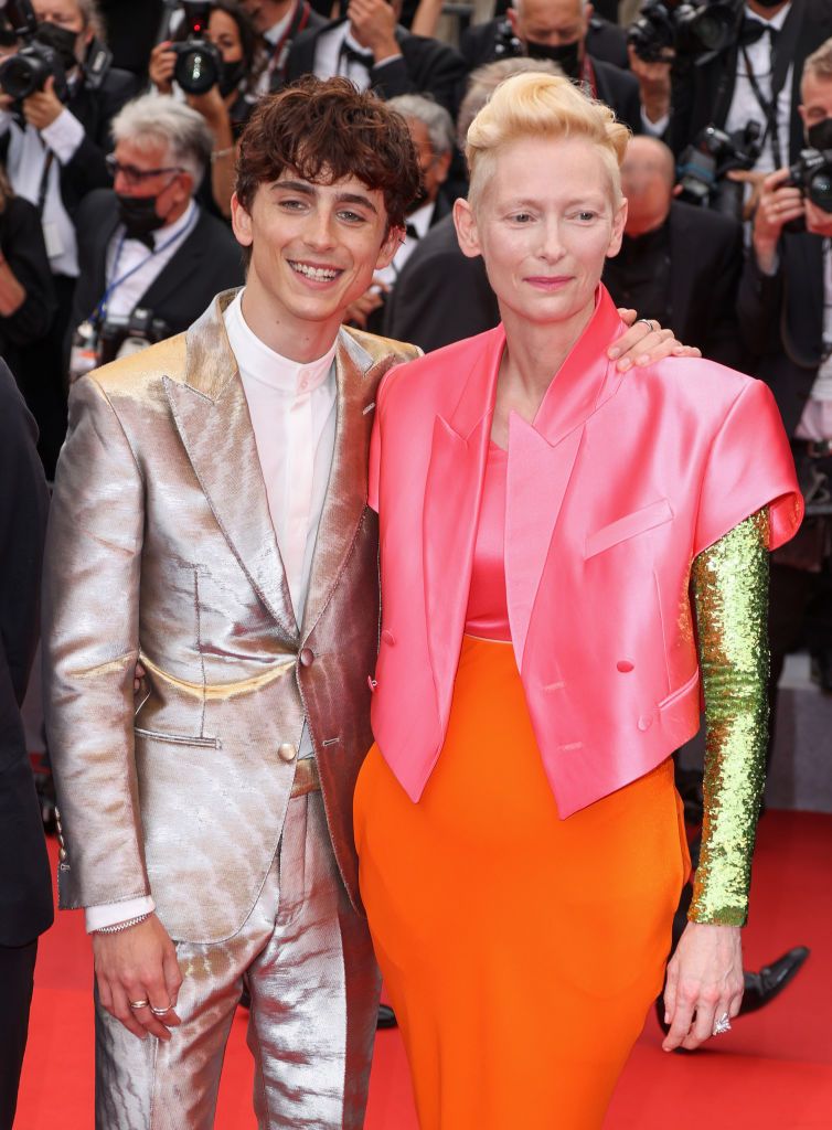 Tilda Swinton y Timothée Chalamet en el Festival de Cannes