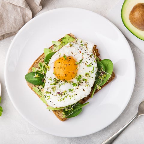 toast with avocado, spinach and fried egg