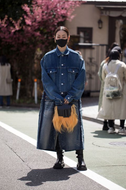 streetstyle denim balenciaga outfit in tokyo