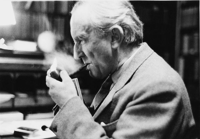 english writer j r r tolkien john ronald reuel tolkien, 1892   1973 in his study at merton college, oxford, 2nd december 1955 he has been merton professor of english language and literature since 1945 original publication  picture post   8464   professor j r r tolkien   unpub photo by haywood mageepicture posthulton archivegetty images