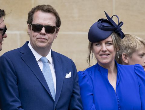 Windsor, UK - 13th June, Laura Lopes and Tom Parker Bowles attend the Order of the Garter Service at St George's Chapel on 13th June 2022 in Windsor, UK.  Founded by Edward III in 1348. Photo by uk press pooluk press via getty images