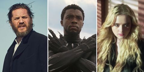 Chadwick Boseman as Black Panther, Tom Hardy from Peaky Blinders and Kathryn Newton, Wayward Sisters from Supernatural