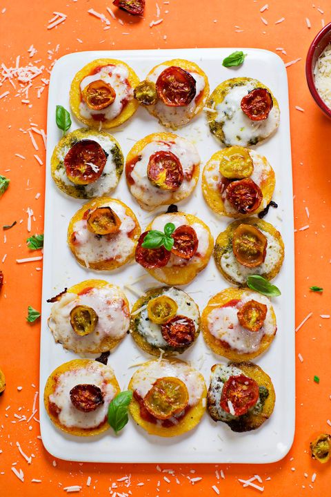 mini polenta pizzas with oven roasted tomatoes
