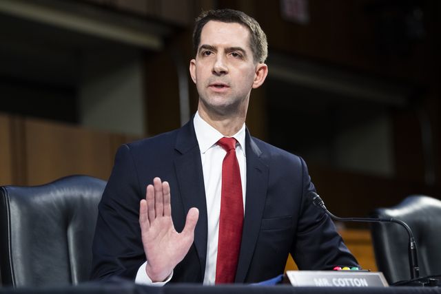 united states   march 09 sen tom cotton, r ark, asks a question during the senate judiciary committee confirmation hearing for lisa monaco, nominee for deputy attorney general, and vanita gupta, nominee for associate attorney general, in hart building on tuesday, march 9, 2021 photo by tom williamscq roll call