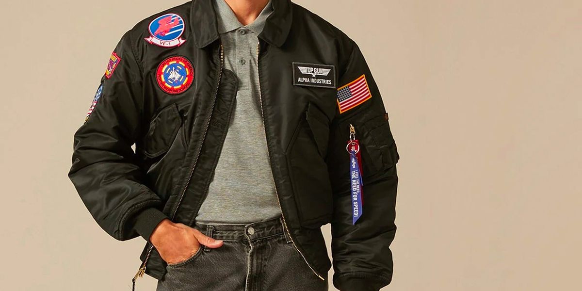 Top Gun MA 1 Nylon Bomber Jacket with Patches Black