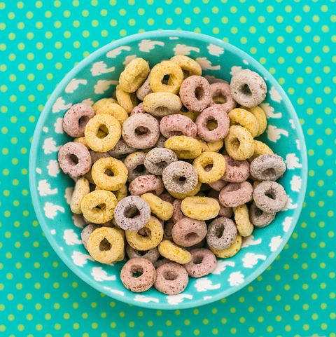 top view cheerios cereals for breakfast in turquoise background top view
