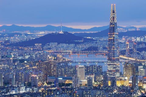 N Tower And Lotte World Tower From Nam-Han San-Seong. Shot By Sony A6000. n tower and lotte world tower from nam han san seong, shot by sony a6000