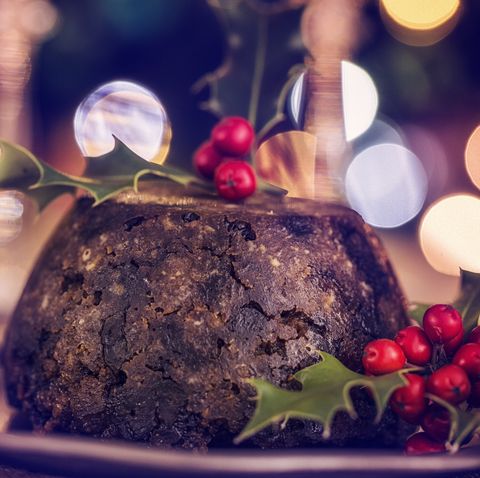 Traditional Christmas Pudding Served on a Plate