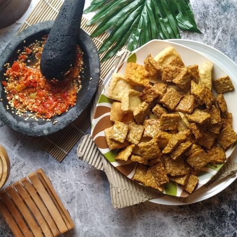 traditional food indonesian tempe and chili sauce from indonesia