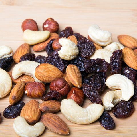 trail mix on wooden background