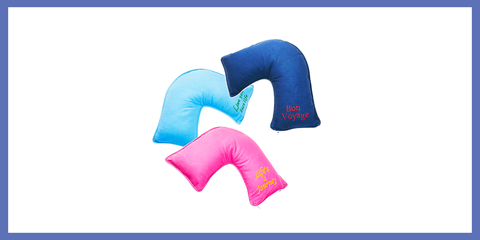 Product, Font, Pink, Travel pillow, Neck, Electric blue, Games, Brand, Logo, Inflatable, 