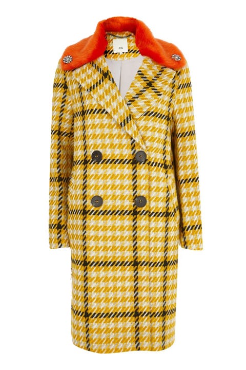 Winter Coats To Now Wool River Island Yellow Check Faux Fur Collar Coat