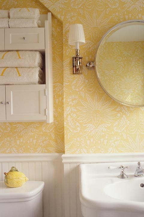 Bathroom, Tile, Room, Property, Wall, Tap, Yellow, Interior design, Bathroom accessory, Plumbing fixture, 