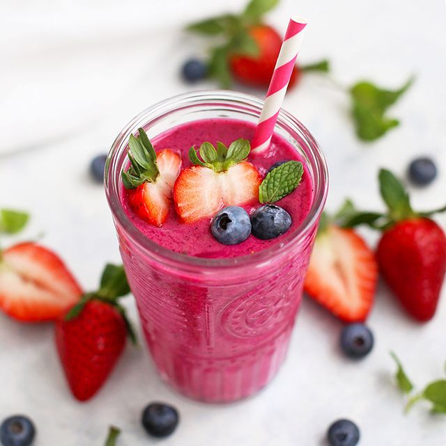 pink smoothie with fruits