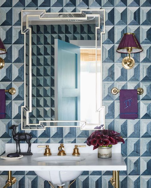 bathroom, wallpaper, blue