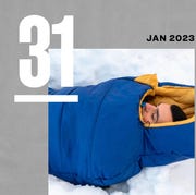 today in gear january 31 2023 man sleeping in biigloo the ultimate aerogel sleeping bag on snow