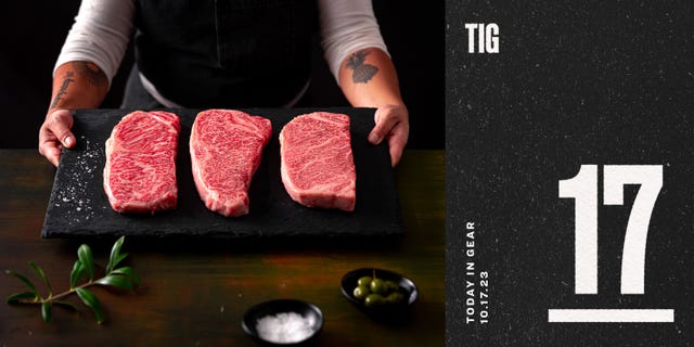 today in gear october 17 2023 a person holding a piece of crowd cow wagyu beef