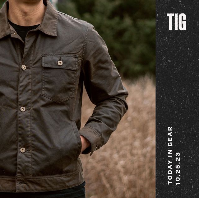 today in gear october 25 2023 man wearing thursday boot co waxed canvas field jacket