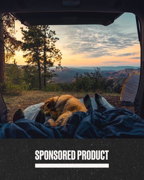sponsored product two people laying in car on mattress with dog
