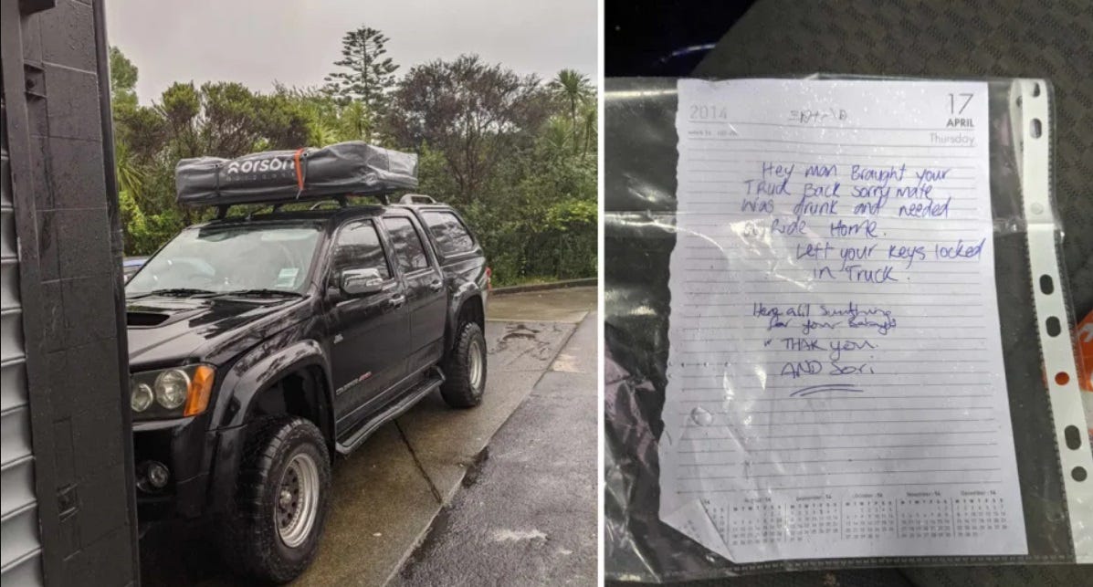 Thief Returns Stolen Truck with Apology Note and Toys for Owner's Son